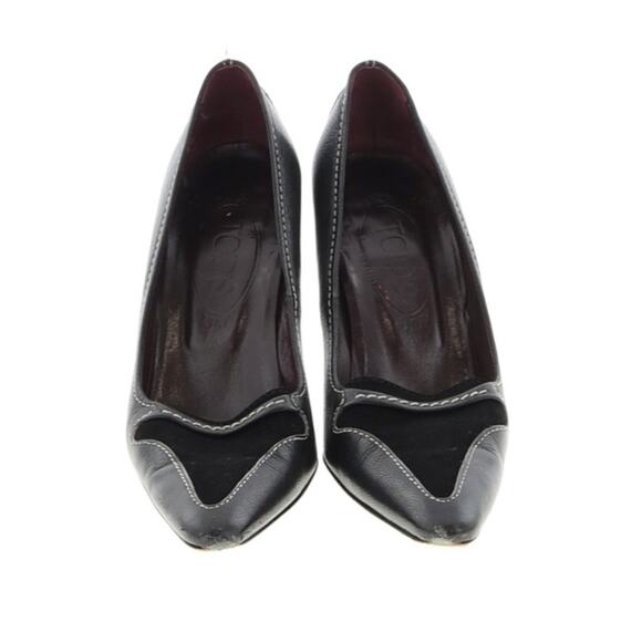 Tods Black Leather Pointed Toe Heels Pumps Women 6.5 Kitten Heel Luxury Designer - Picture 1 of 8